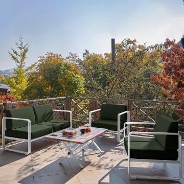 Set De Lounge De Grădină Lux Naomi, 4 bucati - Alb Verde
