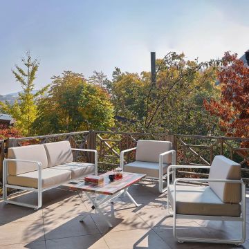 Set De Lounge De Grădină Lux Naomi, 4 bucati - Crem alb