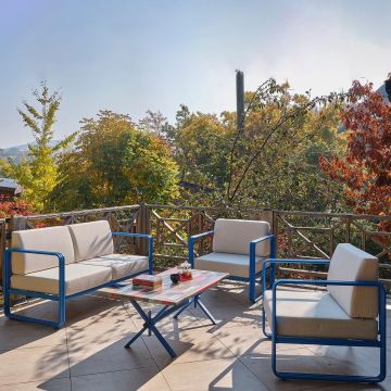Set De Lounge De Grădină Lux Naomi, 4 bucati - Crem/albastru