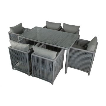 Set De Lounge De Grădină Mana, 150X76X90 Cm, 7 Piese - Gri deschis
