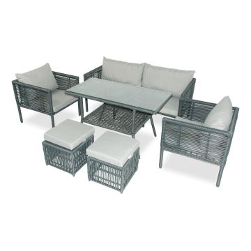 Set De Lounge De Grădină Newyork Pouffe-2, Maro Inchis (diverse dimensiuni) - Gri
