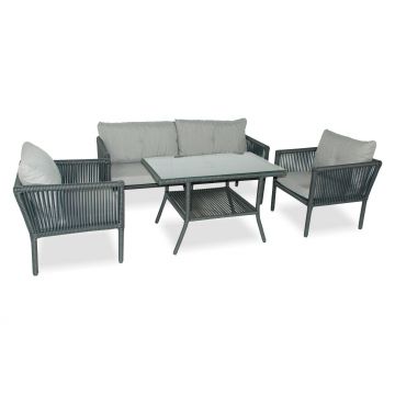 Set De Lounge De Grădină Shangai 3, Crem, 61X62X62 Cm - Gri