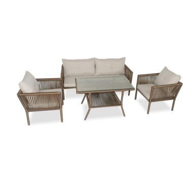 Set De Lounge De Grădină Shangai 3, Crem, 61X62X62 Cm - Multicolor