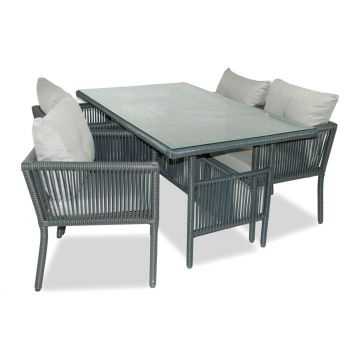Set De Lounge De Grădină Shangai 7, Crem, 150X75X90 Cm - Gri