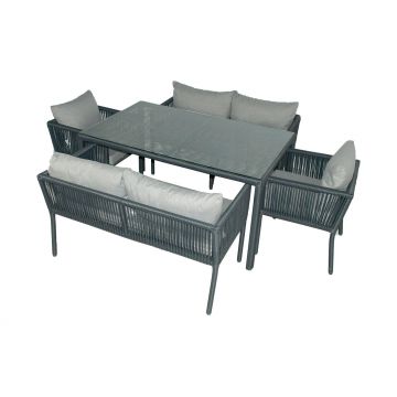 Set De Lounge De Grădină Vera 2, Maro Inchis, 150X75X90 Cm - Gri