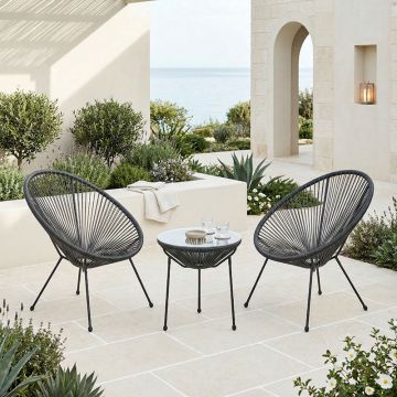 Set lounge exterior Acapulco, 3 piese, metal si ratan PE, Diverse culori, 50x50x52 cm - Negru