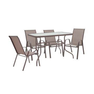 Set Masa + 4 scaune Valor-Calan, Gri - Maro, 110x60x70 cm - Maro
