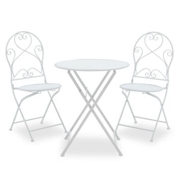 Set Masa si Scaune Gradina Walen 3 Piese Negru, Alb, 60x60x93 cm - Alb