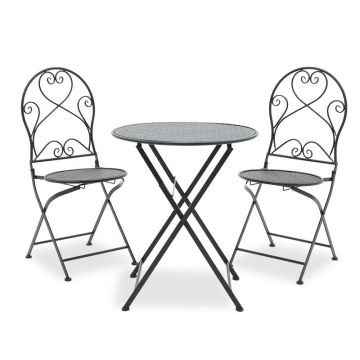 Set Masa si Scaune Gradina Walen 3 Piese Negru, Alb, 60x60x93 cm - Negru
