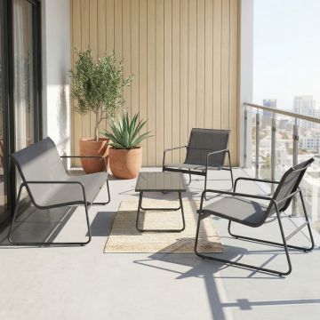 Set mobilier de grădină cu funcție outdoor Veranda, textilenă-metal, Antracit, 200x150x85 cm - Antracit
