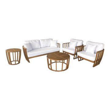 Set mobilier exterior cu funcție Eron II, lemn de acacia, cu detalii din frânghie, generoase, include perne, bej, 163x80x59 cm - Natur