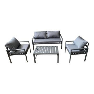 Set mobilier grădină Gardenly, aluminiu, cu perne gri, 4 piese, rezistent, 141x69x72 cm - Gri