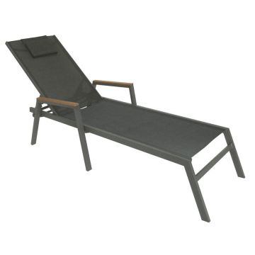 Sezlong cu brate Koby aluminiu-textilena, antracit, 200x66x34 cm - Antracit