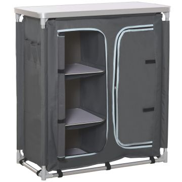 Outsunny Bucatarie de Camping, 3 Etajere și Geanta de Transport, Cadru din Aluminiu 96Lx49.5Px104cm Gri | Aosom Romania