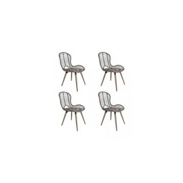 Scaune de exterior 4 buc, ratan natural, 48 x 64 x 85 cm