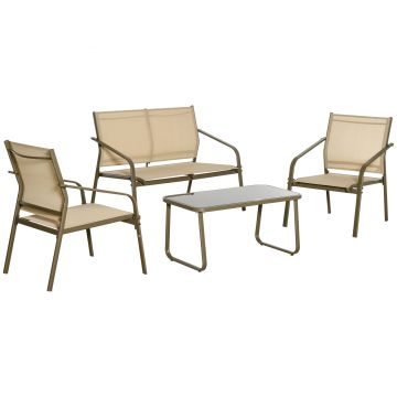 Outsunny Set Mobilier de Gradina Confortabil, 2 Scaune, 1 Canapea, 1 Masuta, Cadru Metalic, Textilen Rezistent, Kaki, Design Modern | Aosom Romania Outsunny Set Mobilier de Gradina Confortabil, 2 Scaune, 1 Canapea, 1 Masuta, Cadru Metalic, Textilen Rezistent, Kaki, Design Modern | Aosom Romania