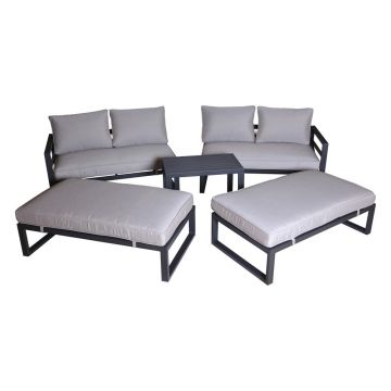 Set mobilier de grădină negru/bej din metal pentru 8 persoane Portland – Rojaplast