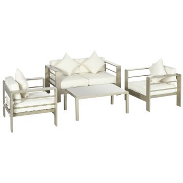 Outsunny Set de mobilier de gradina din 4 piese, cadru de aluminiu, mobilier de curte, cu sezut cu perne gros, 2 scaune | Aosom Romania Outsunny Set de mobilier de gradina din 4 piese, cadru de aluminiu, mobilier de curte, cu sezut cu perne gros, 2 scaune | Aosom Romania