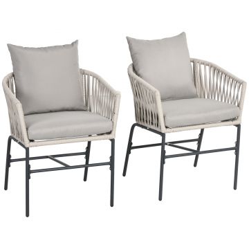 Outsunny Set Bohem de Scaune de Terasa din Franghie Impletita 2 Bucati, Scaune de Exterior cu Perne Confortabile, Design Modern | Aosom Romania Outsunny Set Bohem de Scaune de Terasa din Franghie Impletita 2 Bucati, Scaune de Exterior cu Perne Confortabile, Design Modern | Aosom Romania