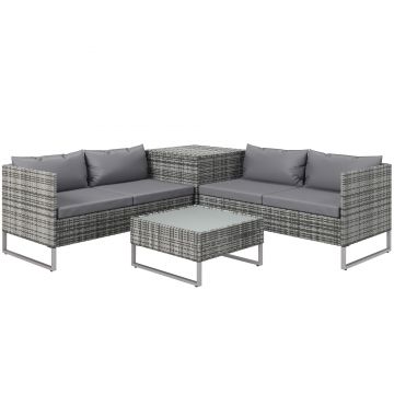 Outsunny Set de Gradina 4 Bucati cu 2 Canapele 2 Locuri, Masuta de Cafea si Masuta Inalta cu Lada, Set Masute si Scaune de Gradina