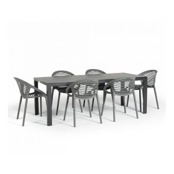 Set mobilier de grădină pentru 6 persoane cu scaune gri Joanna și masă Viking, 90 x 205 cm