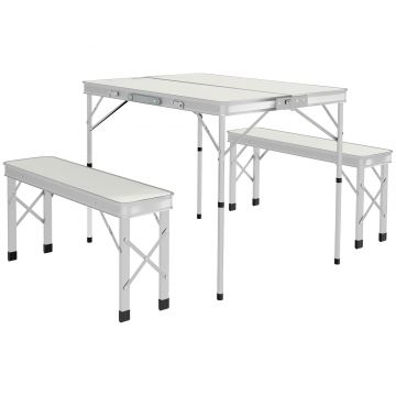 Outsunny Masă Pliabilă de Picnic cu 2 Bănci, Masă de Camping din 3 Piese cu Masă și Scaune din MDF și Aluminiu, 90x62x70 cm, Argintiu | Aosom Romania Outsunny Masă Pliabilă de Picnic cu 2 Bănci, Masă de Camping din 3 Piese cu Masă și Scaune din MDF și Aluminiu, 90x62x70 cm, Argintiu | Aosom Romania