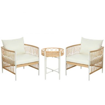 Outsunny Mobilier din 3 Piese pentru Terasă, Set din 2 Canapele și o Măsuță de Cafea pentru Exterior din Ratan, 72x66x64 cm, Crem | Aosom Romania