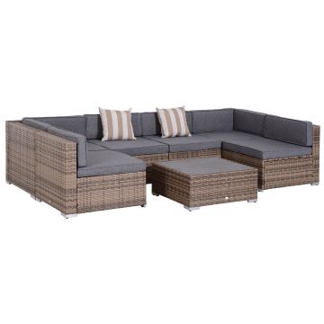 Outsunny Salon de Gradină din 7 Piese, Set Mobilier cu Măsuță și Canapea Modulară din Ratan, Gri | Aosom Romania