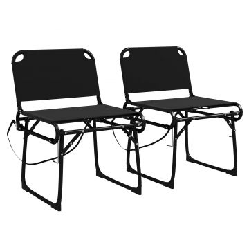 Outsunny Set de 2 Scaune Pliante Multifuncționale, Scaun de Camping, Cadru Metalic și Țesătură Oxford, 51x58x72 cm, Negru | Aosom Romania