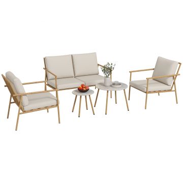 Outsunny Set de Canapea Sofa, 5 Piese cu Cadru din Otel | Aosom Romania
