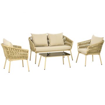 Outsunny Set de Mobilier de Gradina cu 4 Piese cu Ratan din PE | Aosom Romania