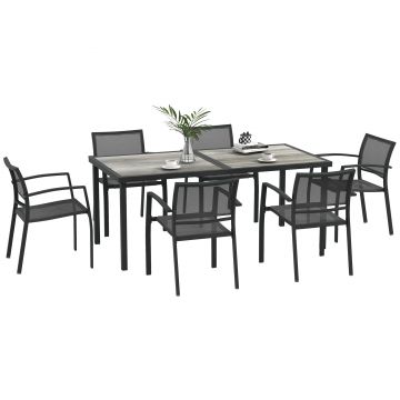 Outsunny Set Masa de Grădină 7 Piese, Scaune Stivuibile, Set Masa Exterior pentru Terasă, Design Modern și Confortabil | Aosom Romania
