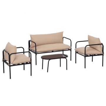 Outsunny Set Mobilier de Grădină 4 Piese, Fotoliu, Canapea Sofa, Masuță de Cafea, Set Sectional Confortabil | Aosom Romania