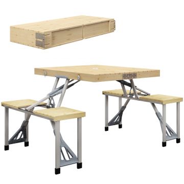 Outsunny Set Picnic Pliabil cu Masa, Scaune, Loc pentru Umbrelă, Cadru Aluminiu, Ideal pentru Camping, Terasă, Gri | Aosom Romania