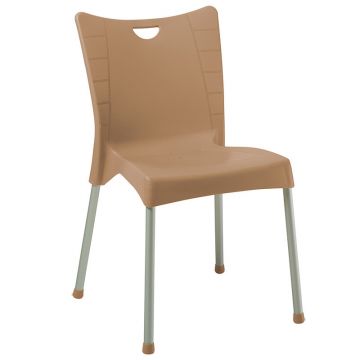 Scaun exterior Crafted plastic culoare cappuccino, picior de aluminiu Scaun exterior Crafted plastic culoare cappuccino, picior de aluminiu