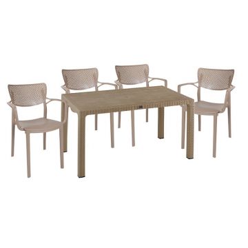 Set de gradina masa si scaune Explore, Forntline set 5 piese plastic cappuccino 150x90x73.5cm
