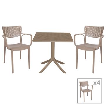 Set de gradina masa si scaune Groovy, Frontline set 5 piese plastic cappuccino 80x80x74.5 cm