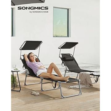 Sezlong, Songmics, Negru, 53x193x29.5 cm